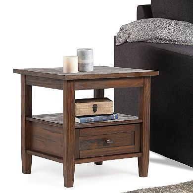 Simpli Home Warm Shaker Rectangle Rustic End Side Table