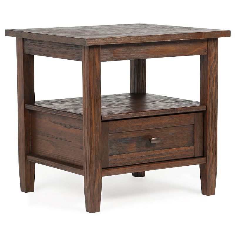 Simpli Home Warm Shaker Rectangle Rustic End Side Table, Brown
