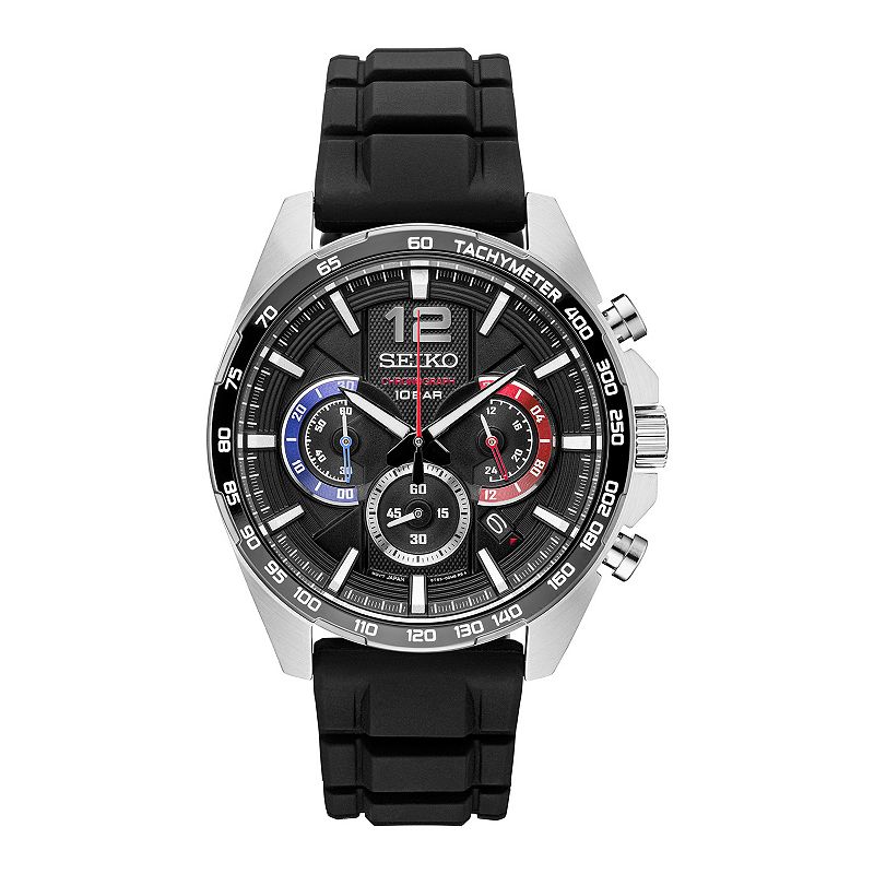 Seiko Men's Essentials Chronograph Black Silicone Strap Watch 43.9mm