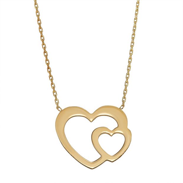 Double Heart Necklace 10K Yellow Gold 16