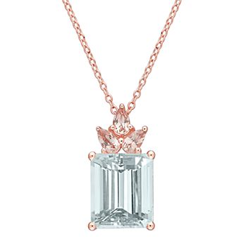 Sterling Silver Ice Blue Aquamarine & Morganite Pendant Necklace
