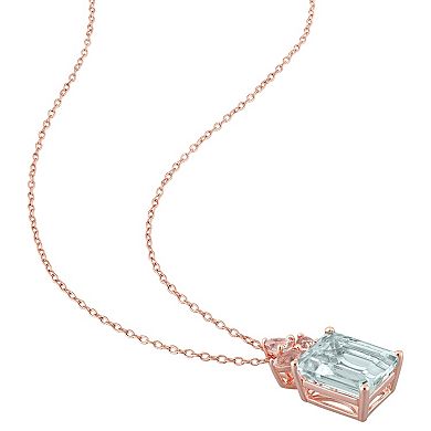 Sterling Silver Ice Blue Aquamarine & Morganite Pendant Necklace