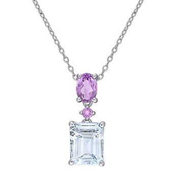 Stella Grace Sterling Silver Aquamarine & Amethyst Pendant Necklace