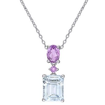 Stella Grace Sterling Silver Aquamarine & Amethyst Pendant Necklace