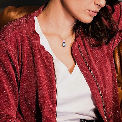 Stella Grace Sterling Silver Aquamarine & Amethyst Pendant Necklace