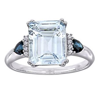 Stella Grace Sterling Silver Aquamarine & Sapphire Fashion Ring