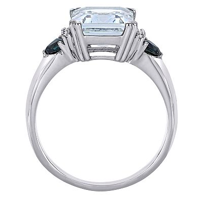 Stella Grace Sterling Silver Aquamarine & Sapphire Fashion Ring