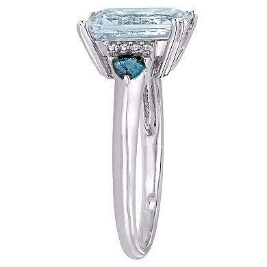Stella Grace Sterling Silver Aquamarine & Sapphire Fashion Ring