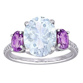 Stella Grace Sterling Silver Aquamarine & Amethyst Ring