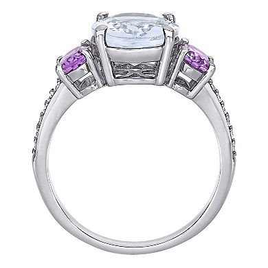Stella Grace Sterling Silver Aquamarine & Amethyst Ring