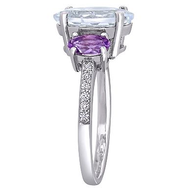 Stella Grace Sterling Silver Aquamarine & Amethyst Ring