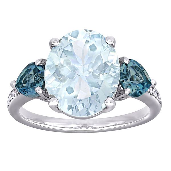 Stella Grace Sterling Silver Aquamarine & Blue Topaz 3-Stone Ring