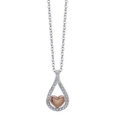 Brilliance Mother Daughter Two Tone Heart Drop Necklace With Crystals