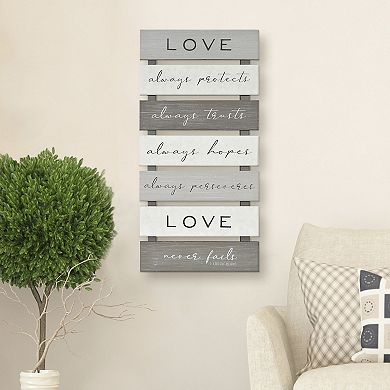New View Love Always Protects Planked Wall Art