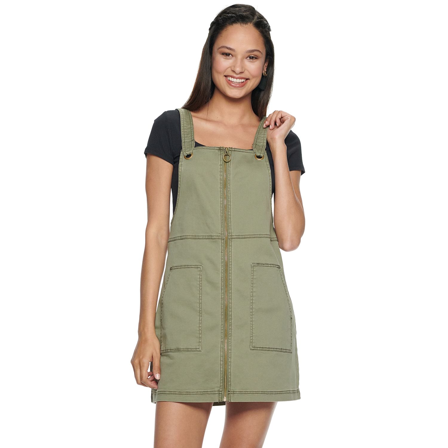 zip front pinafore dress
