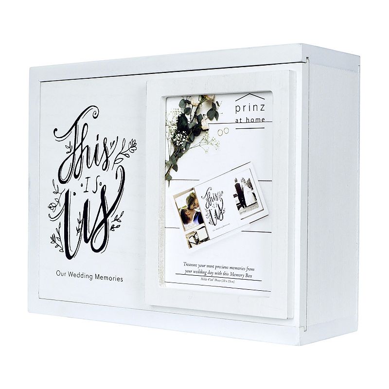 Prinz Decorative Wedding Memories Keepsake Box  Sliding Lid with 4” x 6” Photograph Holder  White