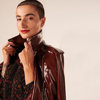 Women's Nine West Faux-Leather Biker Moto Jacket