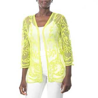 Women's Nina Leonard Floral Embroidered Mesh Long Bolero