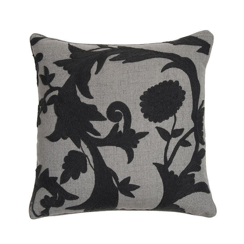 Edie@Home Floral Crewel Embroidered Throw Pillow, Grey, 18X18