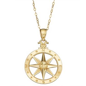 10k Gold Compass Pendant Necklace