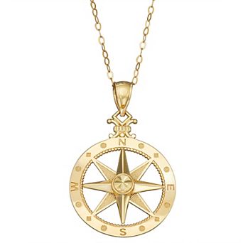 10k Gold Compass Pendant Necklace