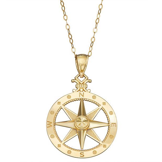 10k Gold Compass Pendant Necklace