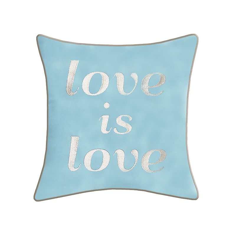 Edie@Home Celebrations Embroidered Love Is Love Throw Pillow, Blue, 18
