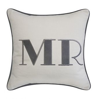 Edie@Home Celebrations Embroidered Appliqued "Mr" Throw Pillow