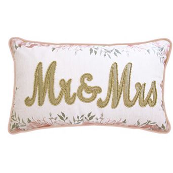 Edie@Home Celebrations Floral Beaded "Mr & Mrs" Decorative Throw Pillow