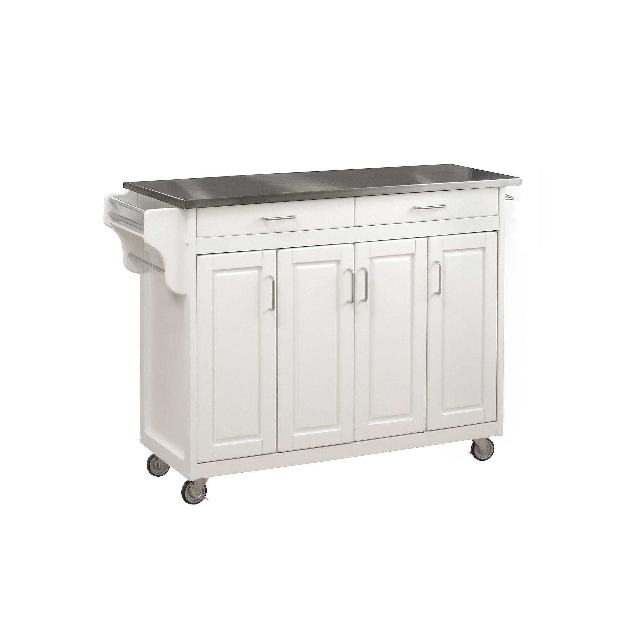 homestyles Create-a-Cart White Kitchen Island, Silver Top