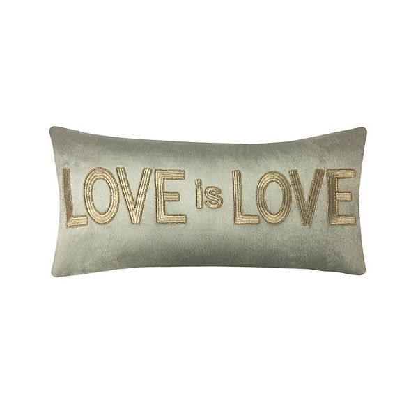 EdieHome Celebrations Gold Embroidered "Love Is Love" Decorative Lumbar Pillow