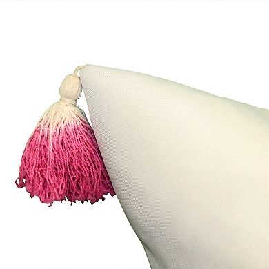 Edie@Home Outdoor Embroidered Rose Tassel Lumbar Throw Pillow