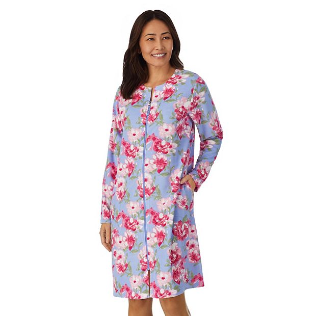 Women's Stan Herman Floral Vintage Terry Zip-Front Robe, Size: Medium