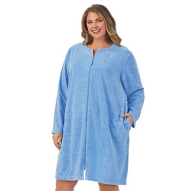 Plus Size Stan Herman Embossed Vintage Terry Zip-Front Robe