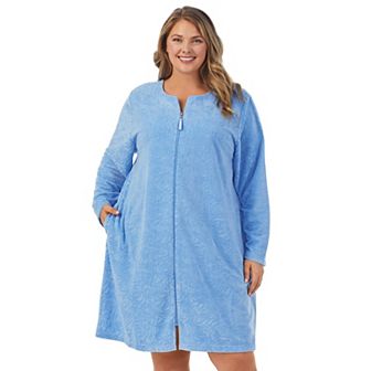 Plus Size Stan Herman Embossed Vintage Terry Zip-Front Robe