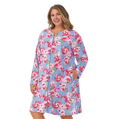 Plus Size Stan Herman Floral Terrycloth Zip-Front Robe