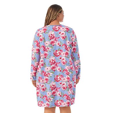 Plus Size Stan Herman Floral Terrycloth Zip-Front Robe