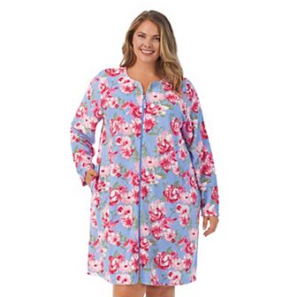 Plus Size Stan Herman Floral Vintage Terry Zip-Front Robe