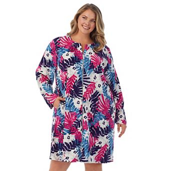 Plus Size Stan Herman Floral Vintage Terry Zip-Front Robe