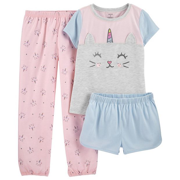 Girls Carter's 3-Piece Cat Unicorn Pajama Set