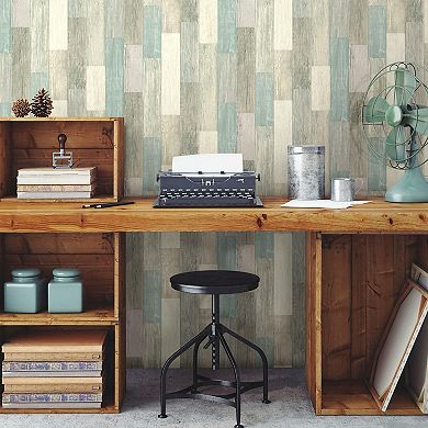 RoomMates Coastal Weathered Faux Plank Peel & Stick Wallpaper