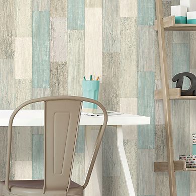 RoomMates Coastal Weathered Faux Plank Peel & Stick Wallpaper