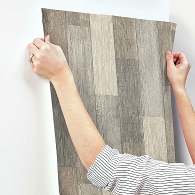 RoomMates Dark Weathered Faux Plank Peel & Stick Wallpaper