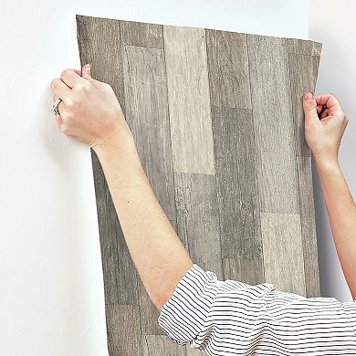 RoomMates Dark Weathered Faux Plank Peel & Stick Wallpaper
