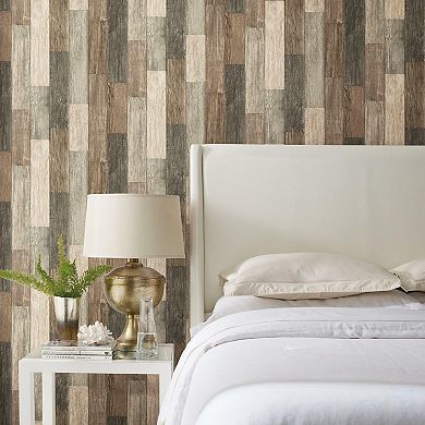 RoomMates Dark Weathered Faux Plank Peel & Stick Wallpaper