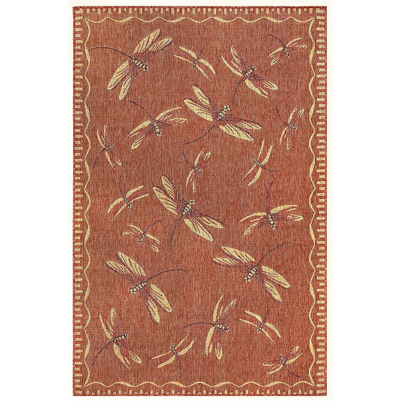 Liora Manne Carmel Dragonfly Indoor Outdoor Rug, Red, 8Ft Rnd