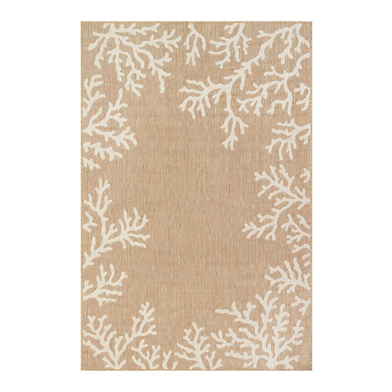 Liora Manne Carmel Coral Border Indoor Outdoor Rug, Beig/Green, 6.5X9.5 Ft