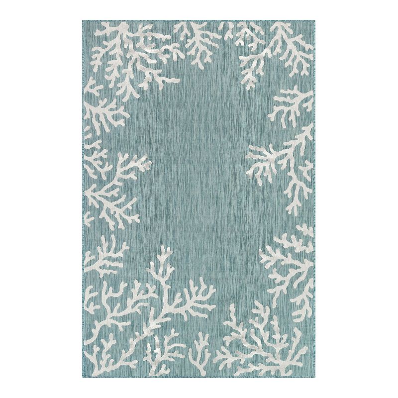 Liora Manne Carmel Coral Border Indoor Outdoor Rug, Blue, 8X10 Ft