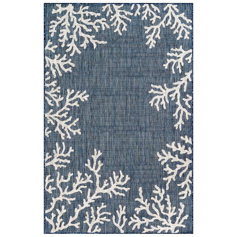 Liora Manne Carmel Coral Border Indoor Outdoor Rug, Blue, 8X10 Ft