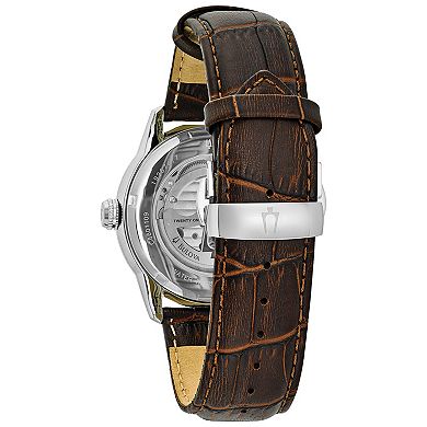 Bulova Men's Leather Automatic Skeleton Watch - 96A120